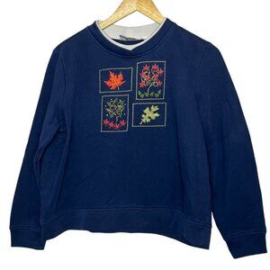 Studio Works Women's Large Petite‎ Layered Neck Sweatshirt Patchwork Leaf Print